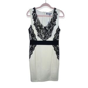 JENNIFER LOPEZ Hollywood Boudoir Cream & Black Lace Sheath Dress 8 NWT